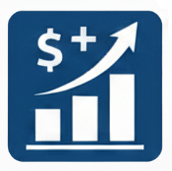icon with a rising bar chart and dollar sign, illustrating growth in profitability.
